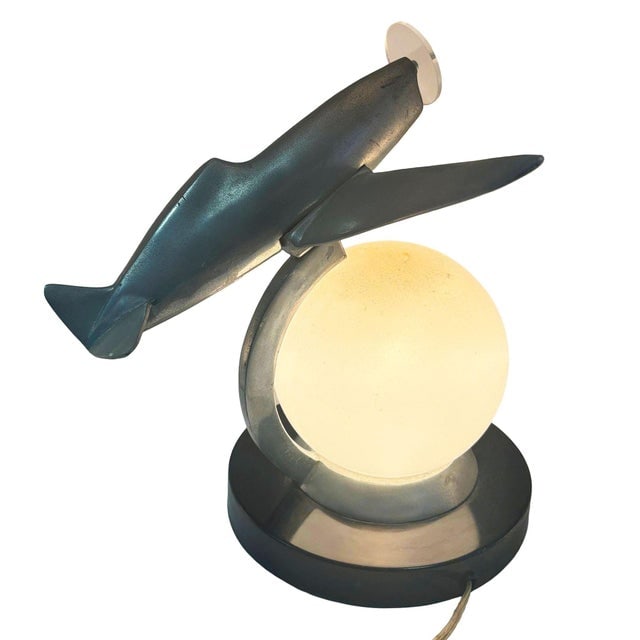 1980s Art Deco Machined Age Aluminum Fighter Airplane Table Lamp by Sarsaparilla - 7