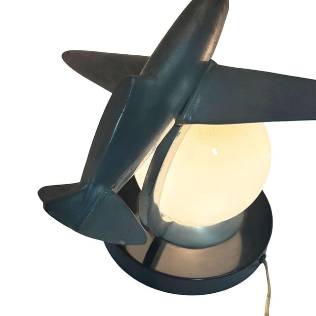 1980s Art Deco Machined Age Aluminum Fighter Airplane Table Lamp by Sarsaparilla - 8