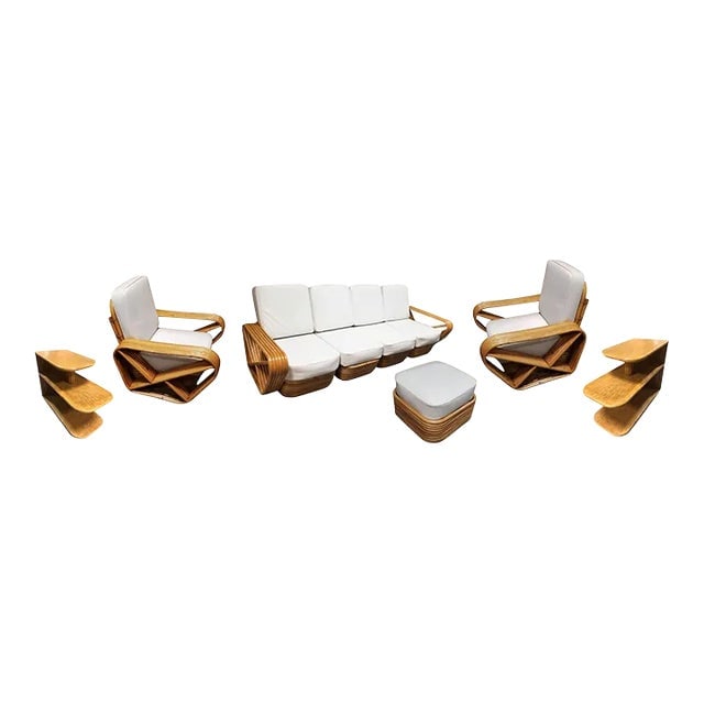 Restored Rattan Six Strand Square 3/4 Pretzel Livingroom Sofa and Chairs Set (1 of 12)