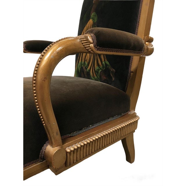 Vintage Velvet Upholstered Gorgeous Armchair With a Painted Dancer on the Back. - 5