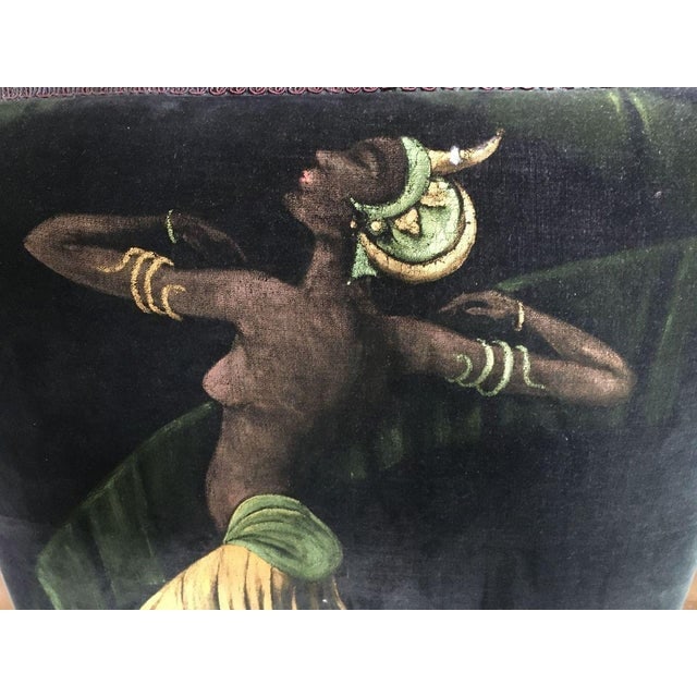 Vintage Velvet Upholstered Gorgeous Armchair With a Painted Dancer on the Back. - 6