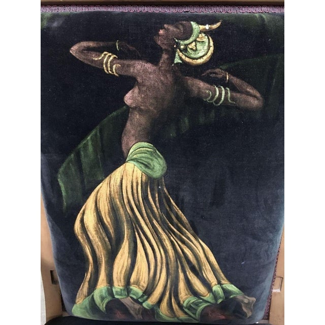 Vintage Velvet Upholstered Gorgeous Armchair With a Painted Dancer on the Back. - 7