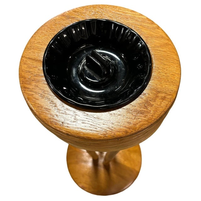 1940s Restored Rattan and Mahogany Standing Ashtray - 4