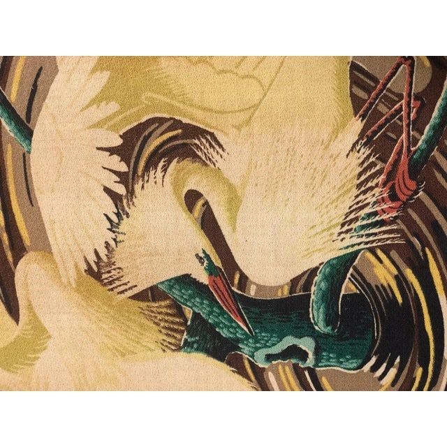 1940s Restored 1949 Rattan Framed Square Crane Bark Cloth Fabric Sample by Spectrum - 5