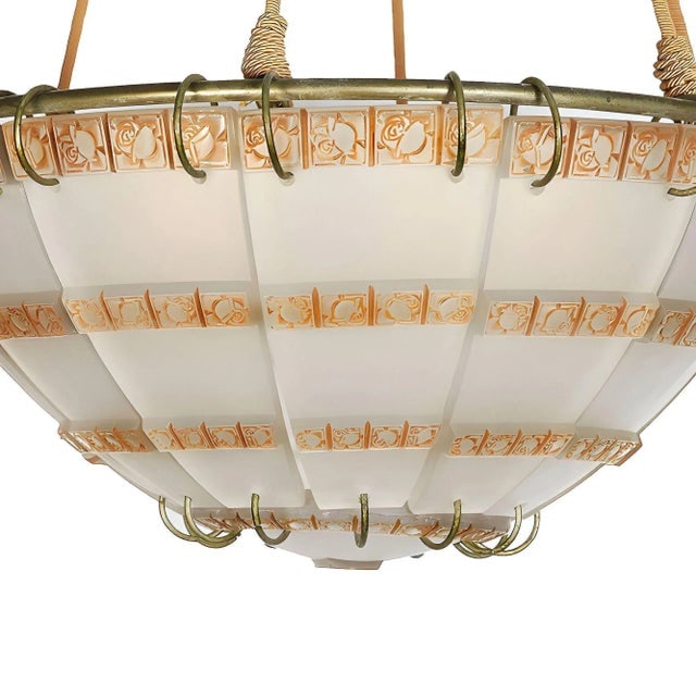 Art Deco "Bande De Roses" Frosted Art Glass Chandelier by Rene Lalique, Unsigned - 4