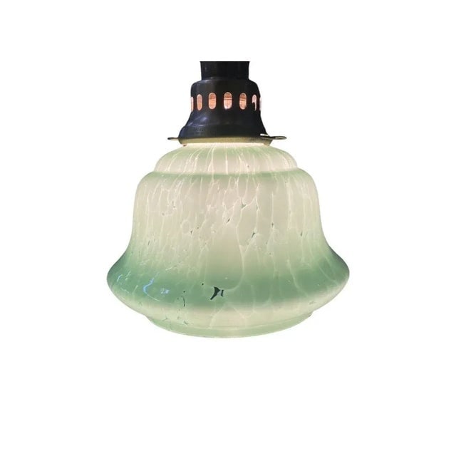 1950s Murano Style Celedon Mint Glass Swirl Bell Globe With Brass Pendent Fitter - 2