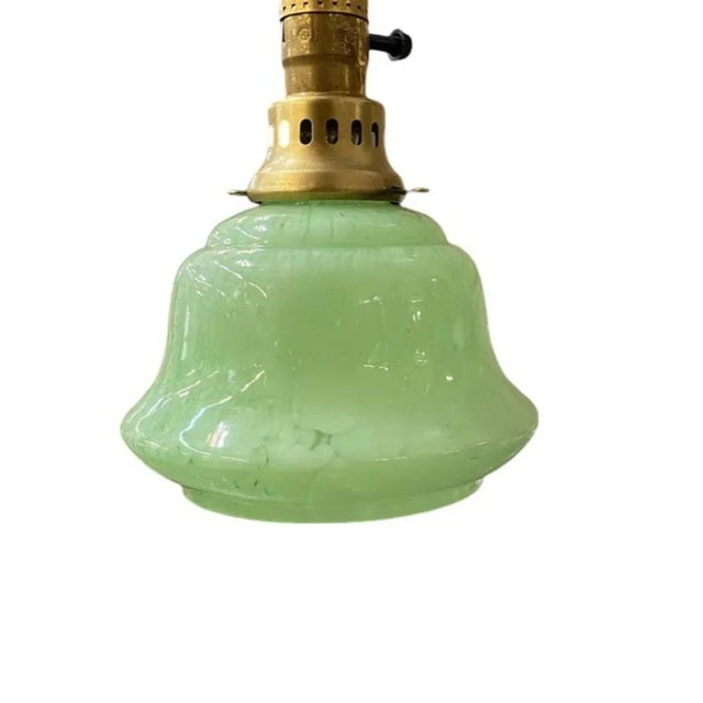 1950s Murano Style Celedon Mint Glass Swirl Bell Globe With Brass Pendent Fitter - 3