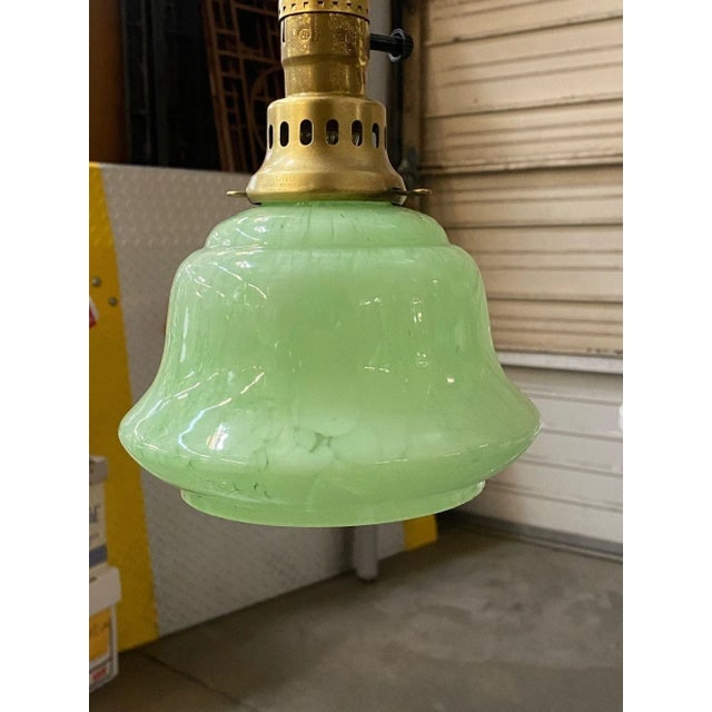 1950s Murano Style Celedon Mint Glass Swirl Bell Globe With Brass Pendent Fitter - 4