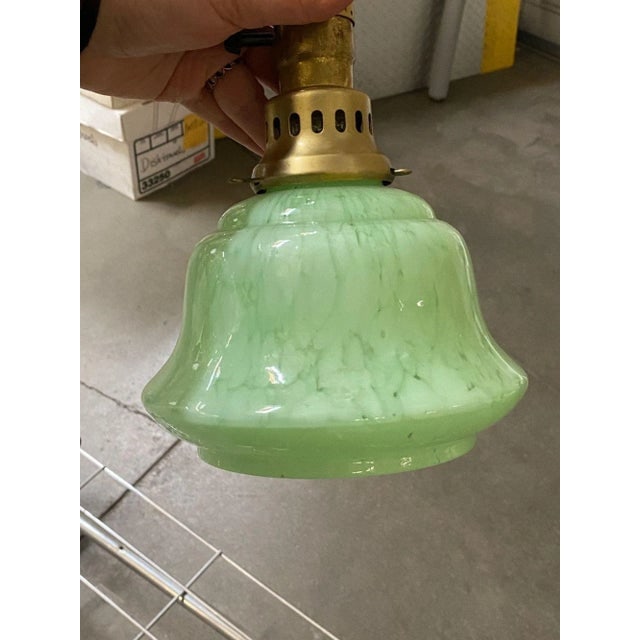 1950s Murano Style Celedon Mint Glass Swirl Bell Globe With Brass Pendent Fitter - 5