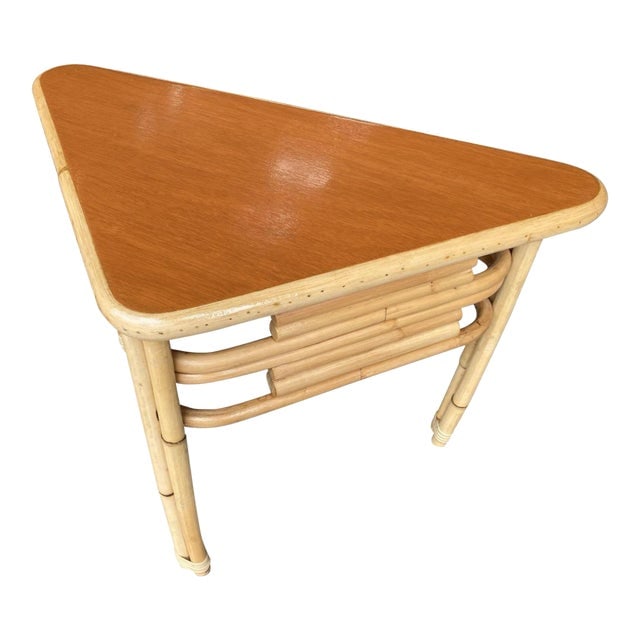 1950s Restored Stacked Rattan Corner Side Table With Mahogany Tabletop (1 of 8)