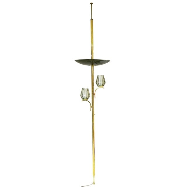 Mid Century Brass Triple Light Floor to Ceiling Tension Pole Lamp - 2