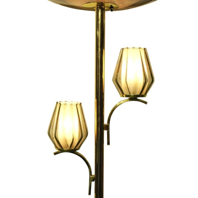 Mid Century Brass Triple Light Floor to Ceiling Tension Pole Lamp - 4