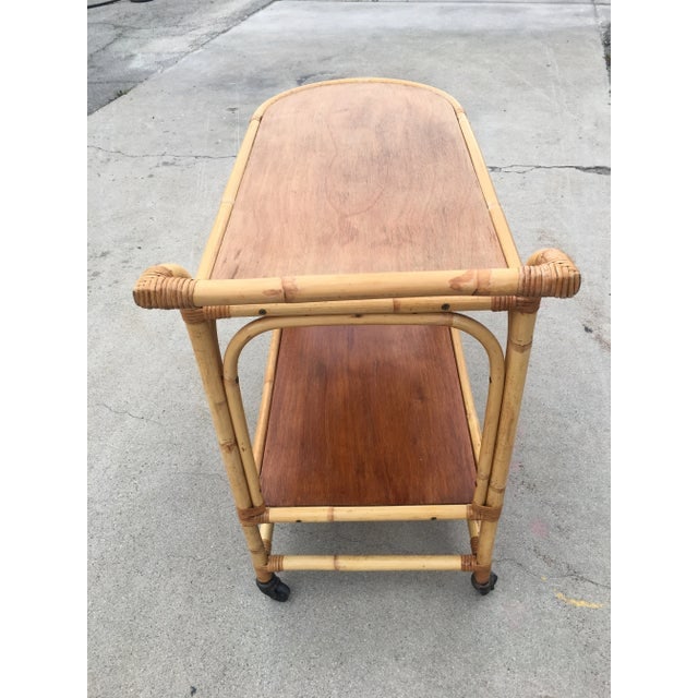 Restored Vintage Two-Tier Rattan and Mahogany Tombstone Bar Cart - 4
