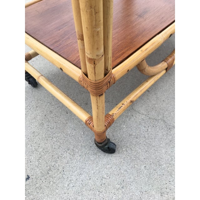 Restored Vintage Two-Tier Rattan and Mahogany Tombstone Bar Cart - 5