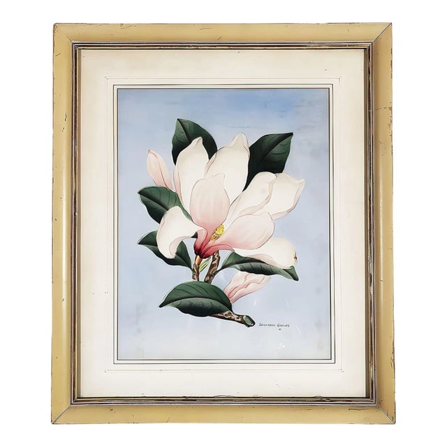 White/Pink Magnolia Watercolor Painting on Paper Signed Shirrell Graves, Framed (1 of 4)
