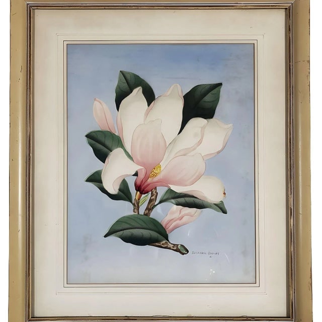 White/Pink Magnolia Watercolor Painting on Paper Signed Shirrell Graves, Framed - 3
