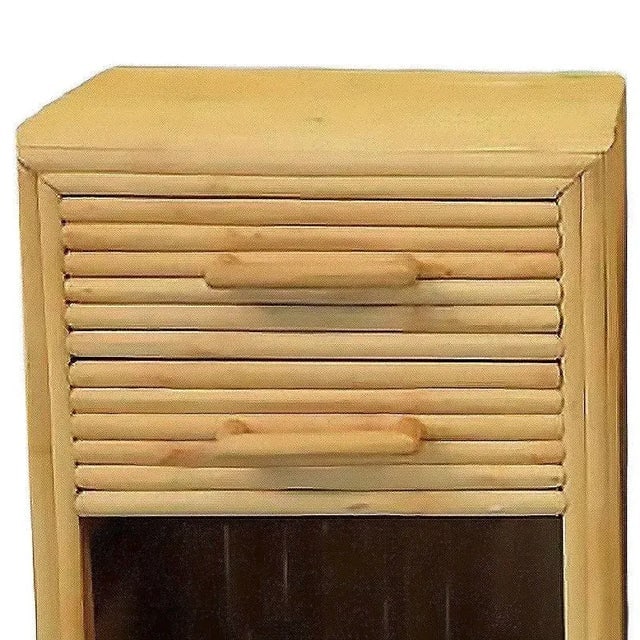 1930s Restored Horizontal Stacked Stick Rattan Side Bedside Table W/ Cubby Space, Pair - 4