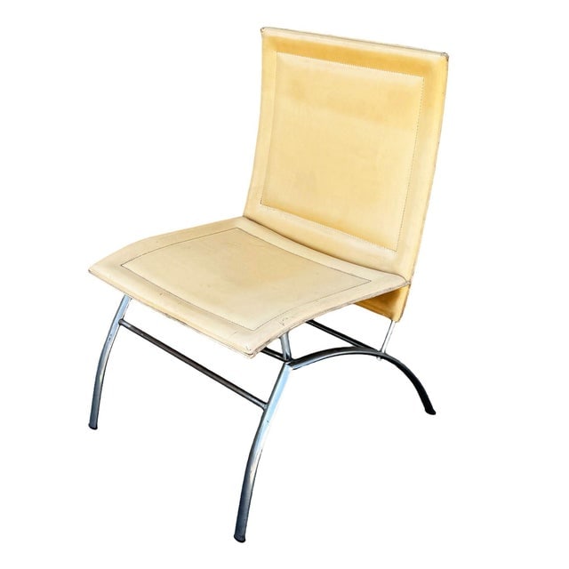 1990s Postmodern Italian Leather ‚ÄúWaist‚Äù Side Chrome Tublar - 4