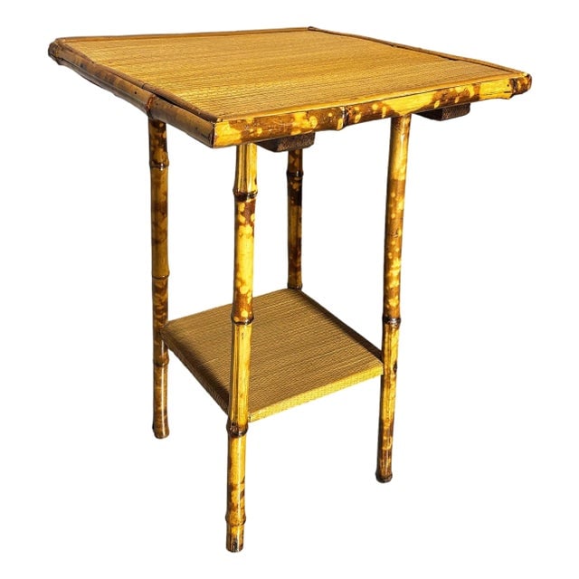 Early 20th Century Aesthetic Movement Tiger Tortoise Bamboo Pedestal 2-Tier Side Drink Table (1 of 5)