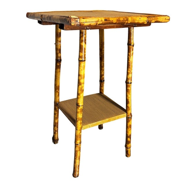 Early 20th Century Aesthetic Movement Tiger Tortoise Bamboo Pedestal 2-Tier Side Drink Table - 5