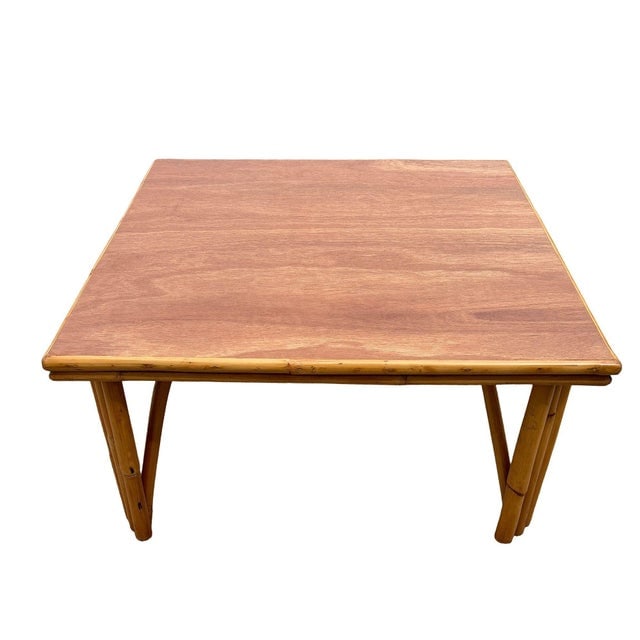 1950s Restored MCM Rattan Coffee Table With Mahogany Top and Rattan Border - 2
