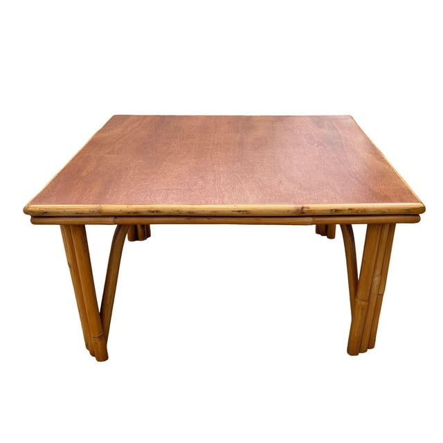 1950s Restored MCM Rattan Coffee Table With Mahogany Top and Rattan Border - 4