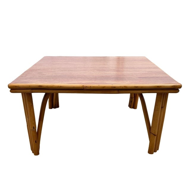 1950s Restored MCM Rattan Coffee Table With Mahogany Top and Rattan Border - 5