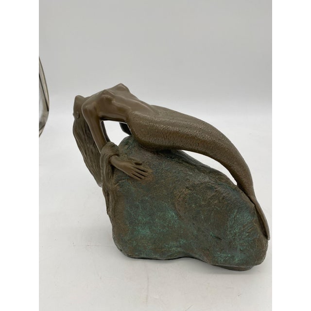 1980s Bronze Mermaid Siren Statue on Beach Rock by James Siebert - 4