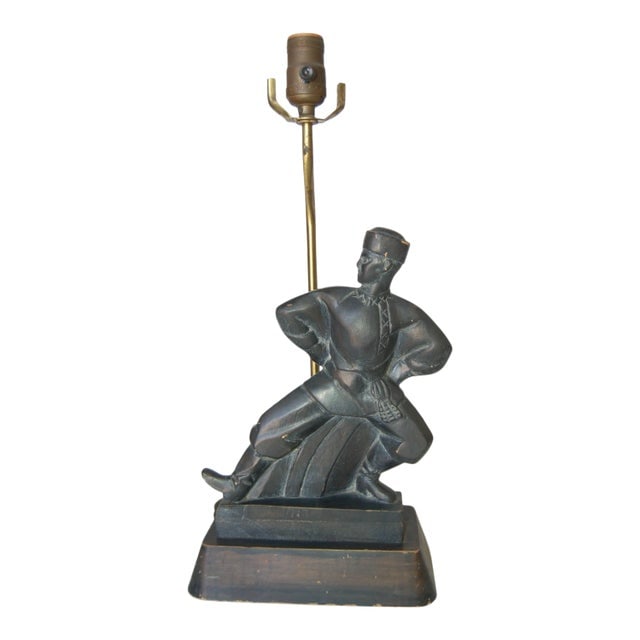 Hand Carved Wood Cossack Russian Dancer Table Lamp Signed Jascha Heifetz (1 of 12)