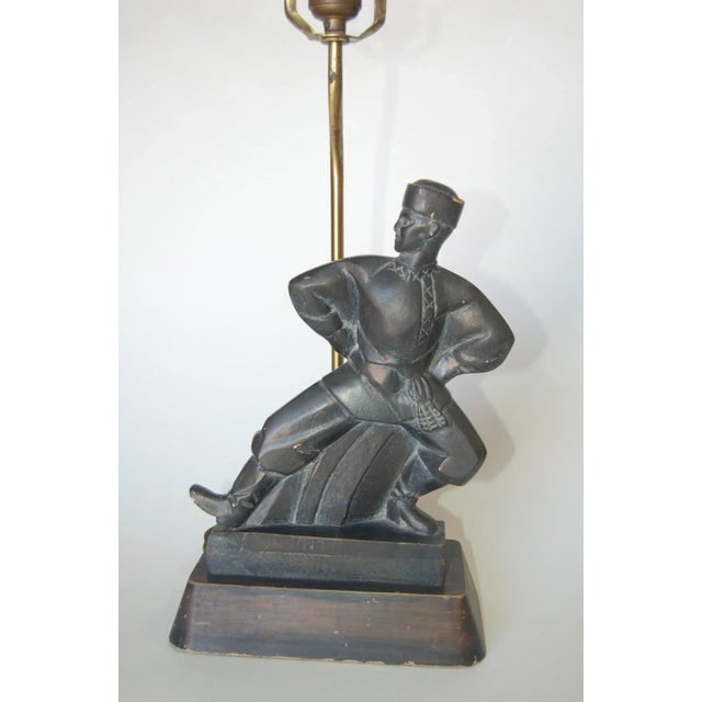 Hand Carved Wood Cossack Russian Dancer Table Lamp Signed Jascha Heifetz - 3