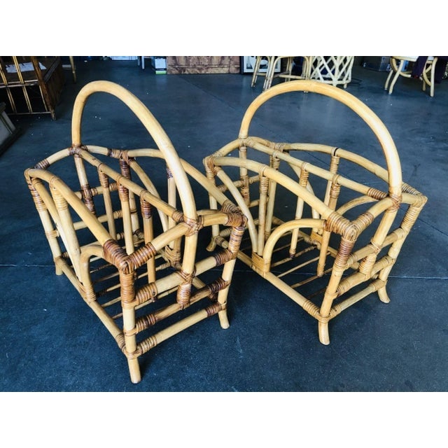 Restored Palm Rattan Magazine Racks With Handles, a Pair - 2