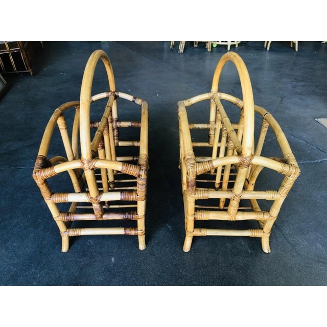 Restored Palm Rattan Magazine Racks With Handles, a Pair - 3