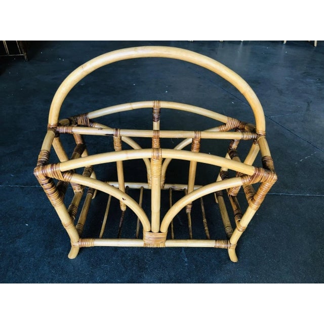 Restored Palm Rattan Magazine Racks With Handles, a Pair - 4