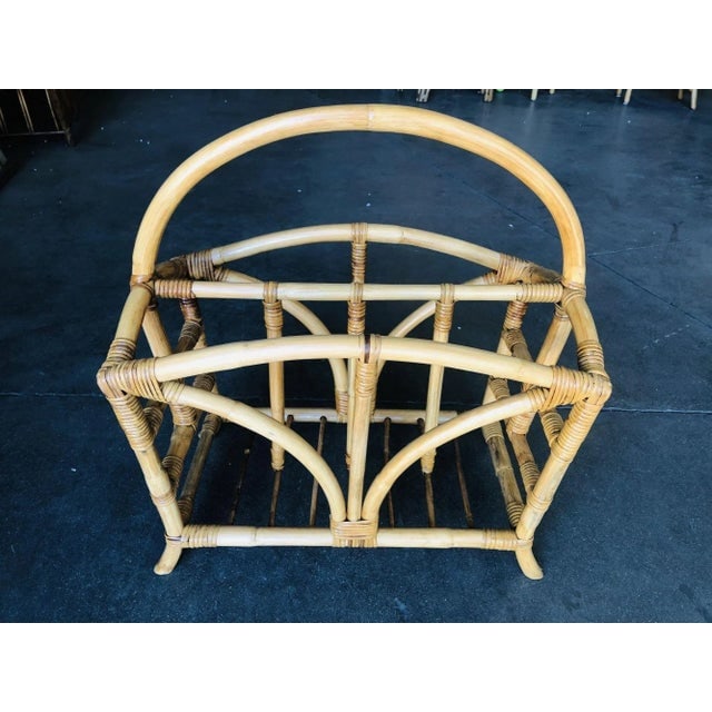 Restored Palm Rattan Magazine Racks With Handles, a Pair - 5