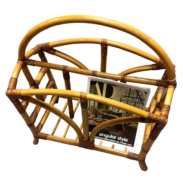 Restored Palm Rattan Magazine Racks With Handles, a Pair - 7