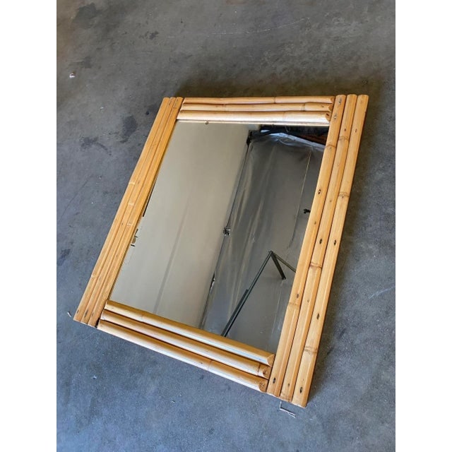 Restored Mid-Century Three-Strand Rectangle Rattan Mirror - 2