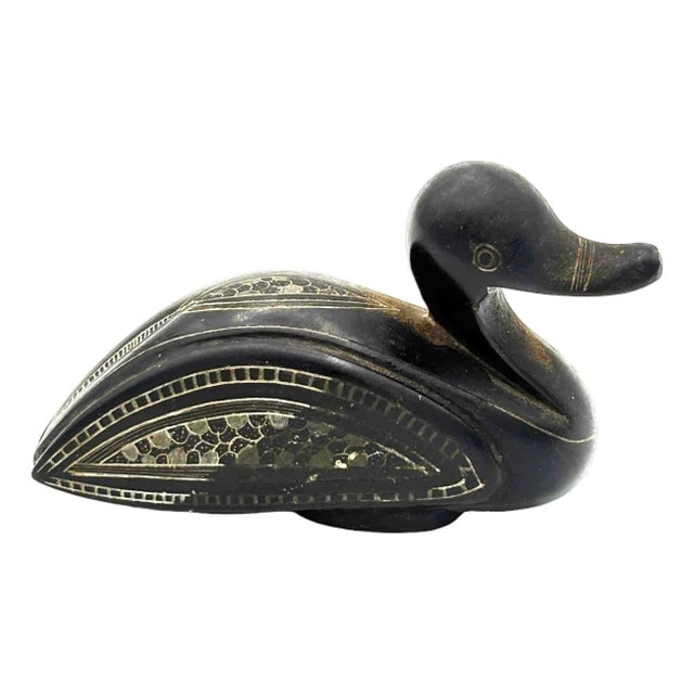 Mid 20th Century Chinese Export Hand Carved Teak Wood Duck (1 of 5)