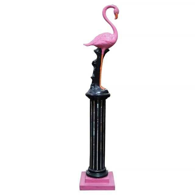 8 Foot Bespoke Flamingo on Roman Column Pedestal Mixed Media Sculpture, 2 Available - 2