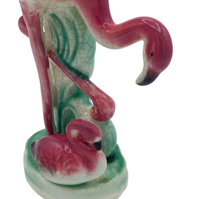 Mid-Century Ceramic Flamingo Figurine & Vase Set by Maddux & Leftons- 3 Pieces - 10