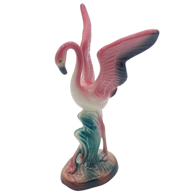 Mid-Century Ceramic Flamingo Figurine & Vase Set by Maddux & Leftons- 3 Pieces - 7