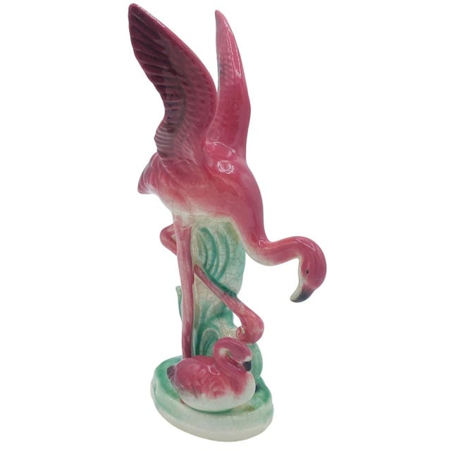 Mid-Century Ceramic Flamingo Figurine & Vase Set by Maddux & Leftons- 3 Pieces - 9