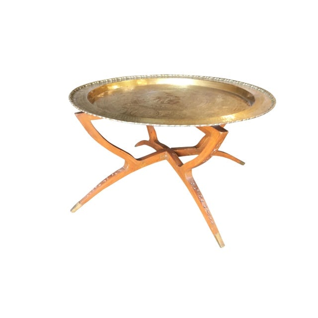 Folding Coffee Table With Brass Charger Tray (1 of 7)