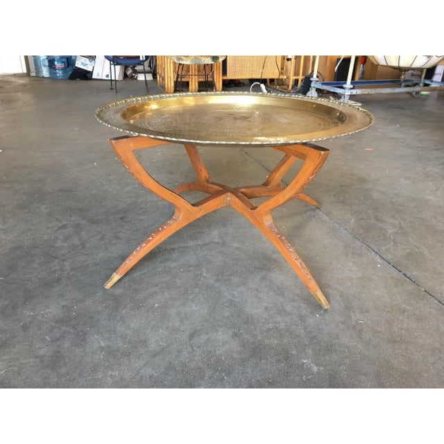 Folding Coffee Table With Brass Charger Tray - 2