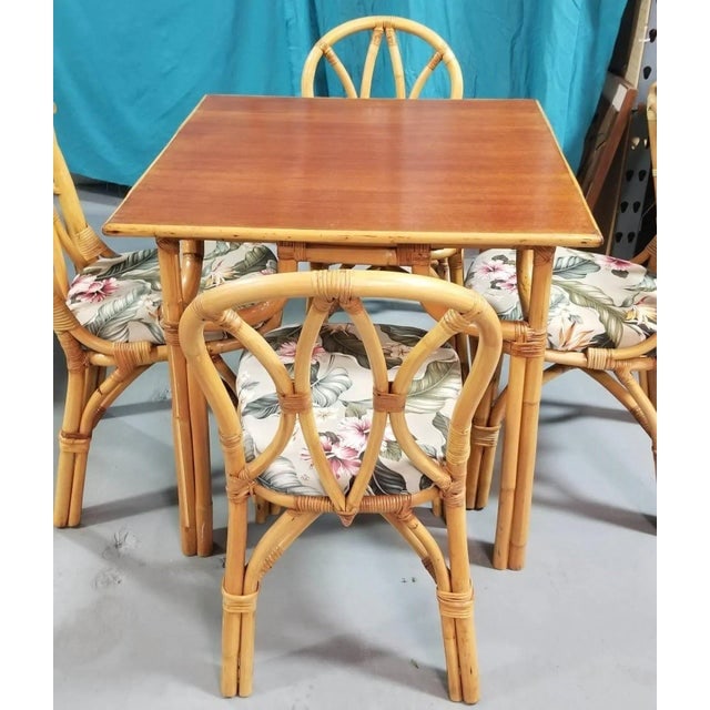 1950s Restored Rattan 3-Strand "Hour Glass" Dining Table & Chairs Dining Set of 5 - 4