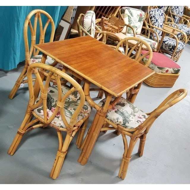 1950s Restored Rattan 3-Strand "Hour Glass" Dining Table & Chairs Dining Set of 5 - 5