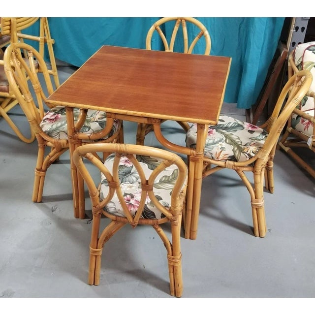 1950s Restored Rattan 3-Strand "Hour Glass" Dining Table & Chairs Dining Set of 5 - 6