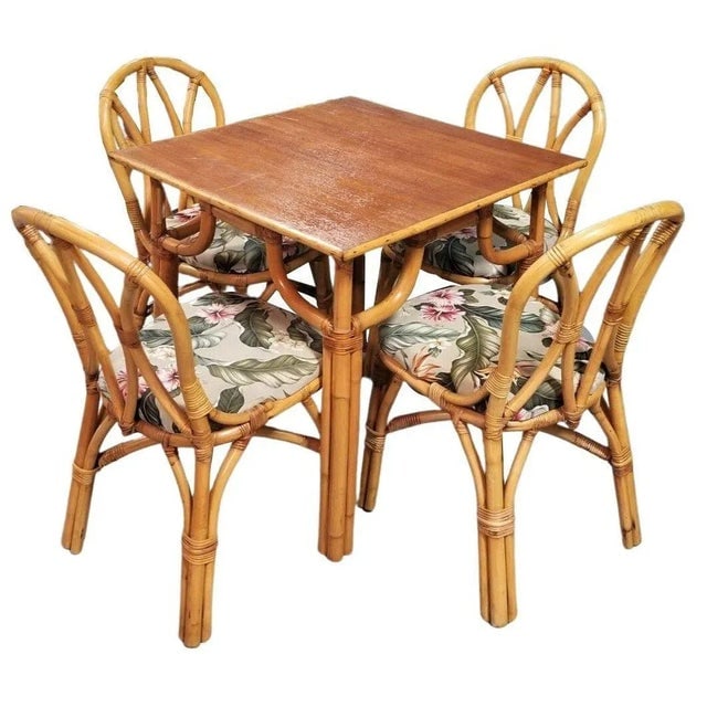 1950s Restored Rattan 3-Strand "Hour Glass" Dining Table & Chairs Dining Set of 5 - 8