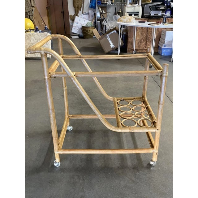 Restored Mid Century Rattan Bar Cart W/ Bottle Holder by Angraves, Circa 1970 - 10