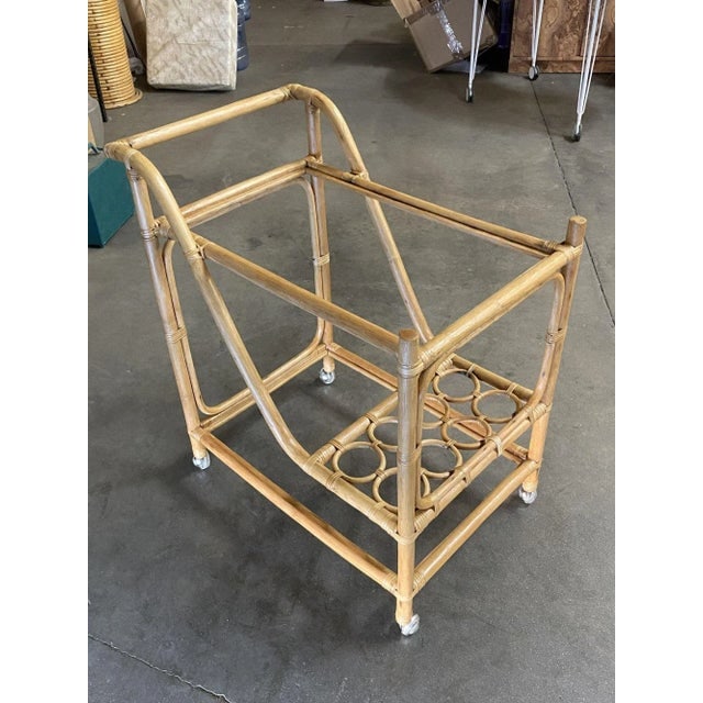 Restored Mid Century Rattan Bar Cart W/ Bottle Holder by Angraves, Circa 1970 - 2