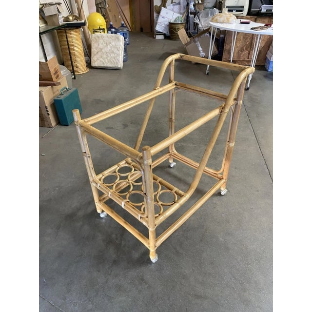 Restored Mid Century Rattan Bar Cart W/ Bottle Holder by Angraves, Circa 1970 - 3